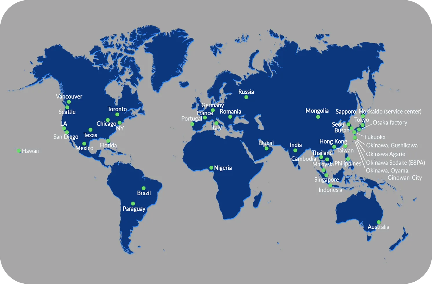 Enagic global office locations serving 29 countries worldwide
