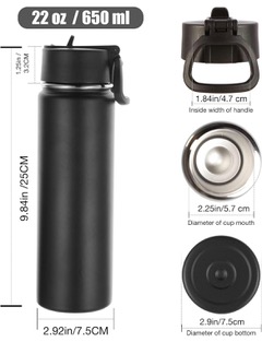 Black reusable water flask with straw