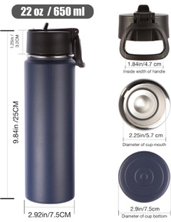 Blue reusable water flask with straw